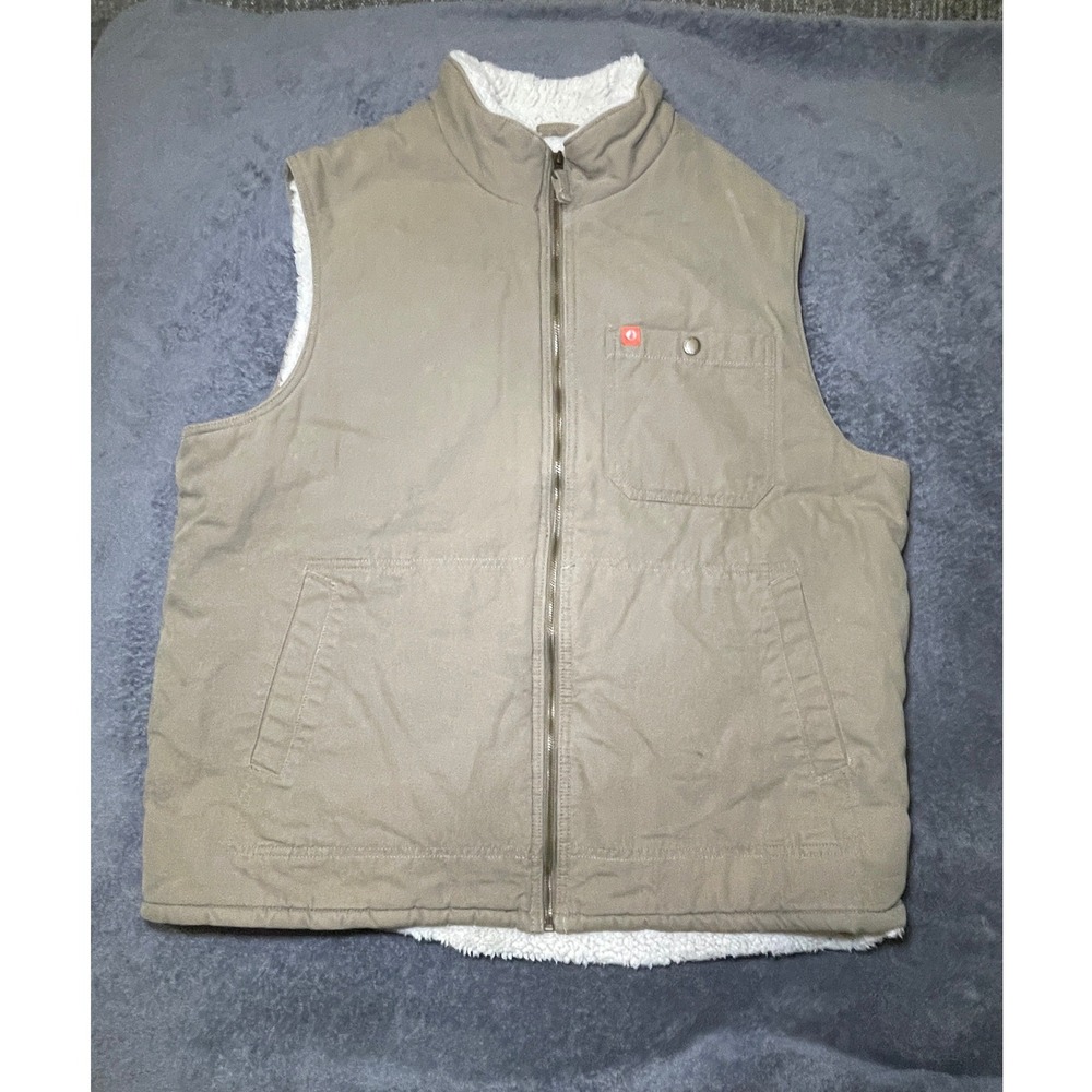 The American Outdoorsman Vest Mens XL Khaki Canvas Sherpa Lined Full Zip Work